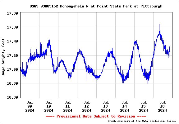 Gage height graph for the past 7 days