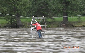 Selway River near Lowell, ID - USGS file photo - hydrographer Russ Christensen measuring high flows May 2008