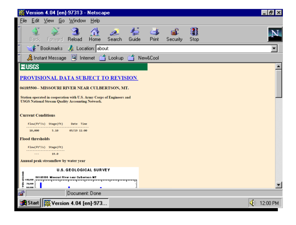 Screenshot showing one of the earliest pages showing real-time data on the web.