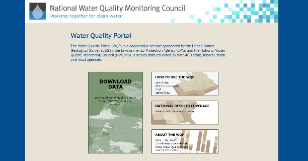 A screenshot of the landing page of the old Water Quality Portal User Interface
