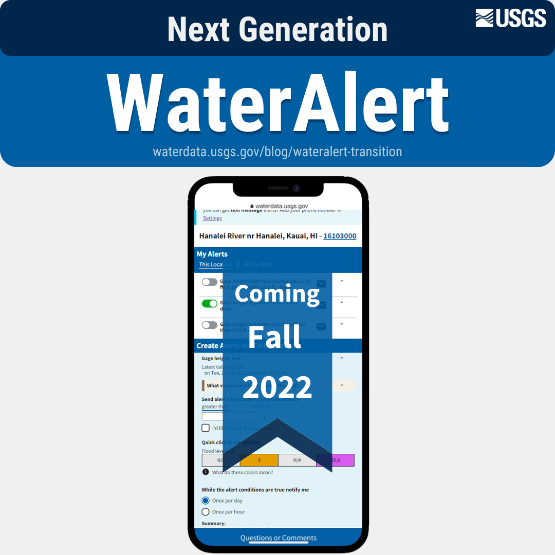 Next Generation WaterAlert is coming soon. iPhone screen shows NextGen WaterAlert. NextGen coming in fall 2022.