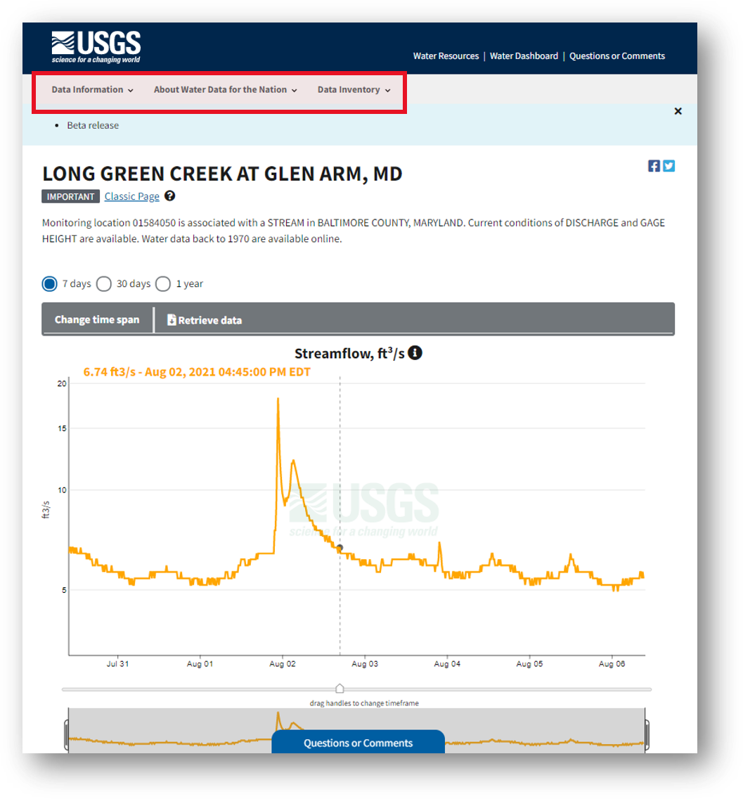 Screenshot that shows the affiliated networks for Long Green Creek at Glen Arm, MD.