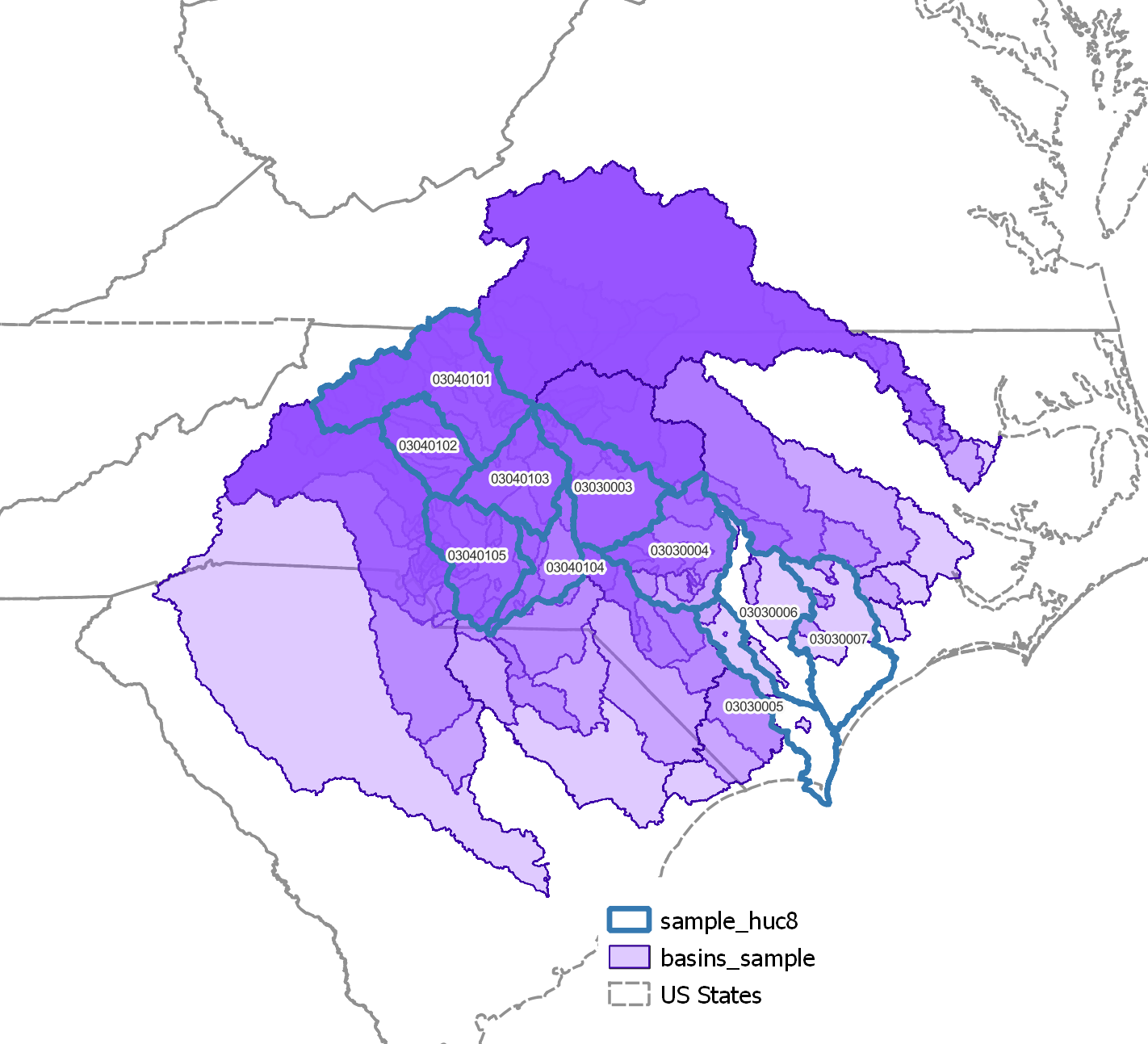 (a) Map of overlapping geographic areas denoting hydrologic units and the watershed basins contributing to the streamflow measured at a given stream gage.