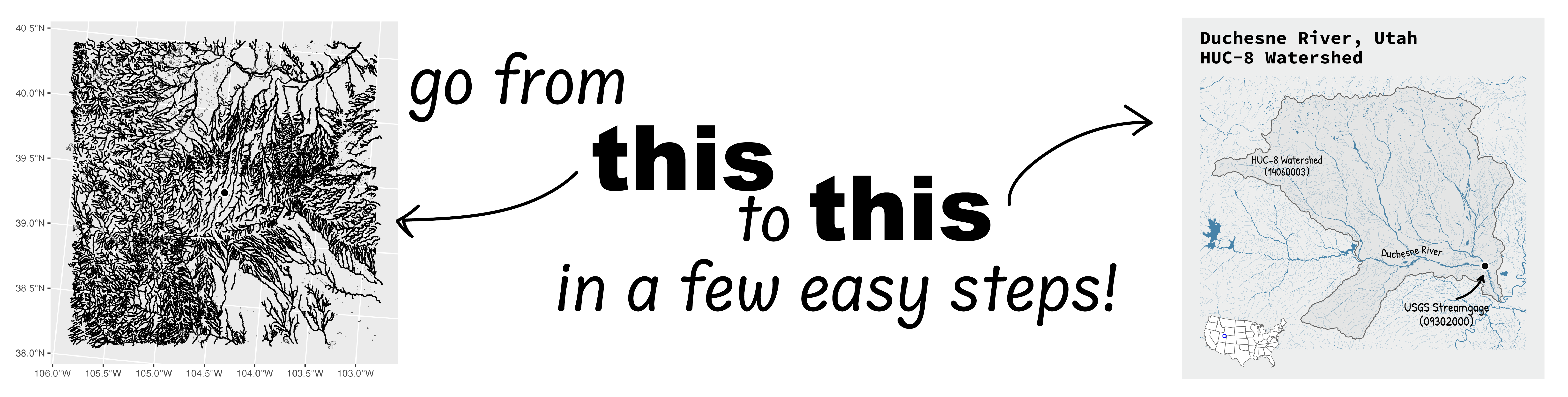 Go from a default ggplot2 map with a bunch of indiscernable black river lines that fill the map to a final map with a title, labels, annotations, and inset map in a few easy steps.