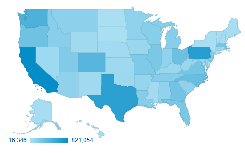 A map of the distribution of users across the United States.