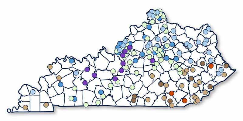 Image of state map with location markers